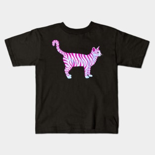 Pink Magenta Striped Tabby Cat Kids T-Shirt